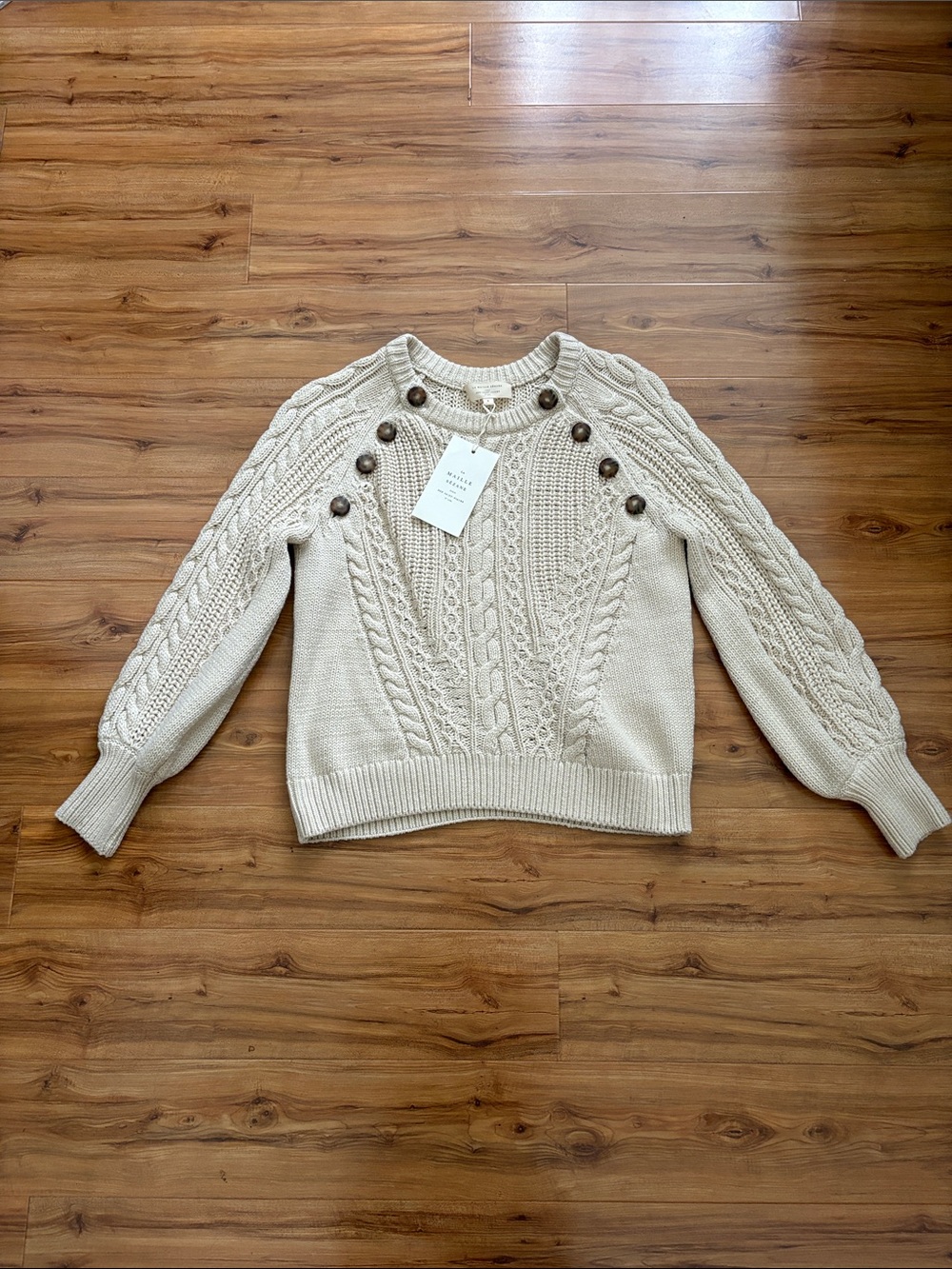 Cable Knit Button-Shoulder Sweater in Cream